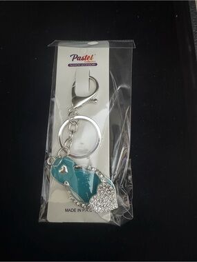 NWT Turquoise Flip Flop Rhinestone Heart Keychain Beach Sandal Purse Charm